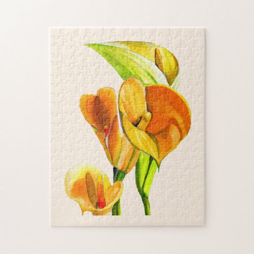 Calla lily orange floal watercolor  jigsaw puzzle