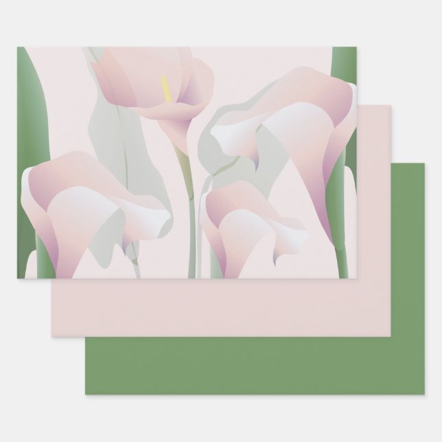 Calla Lily Pink Floral Wrapping Paper Sheets (Set)