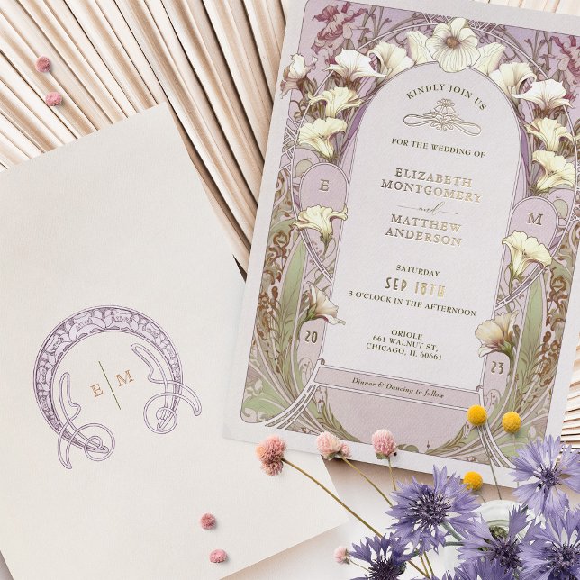 Calla Lily Rose Gold Foil Wedding Invitation Mucha Foil Invitation (Creator Uploaded)