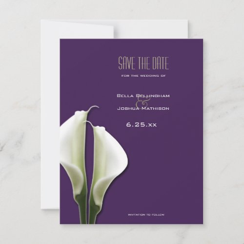 Calla Lily Save the Date on Purple Announcement