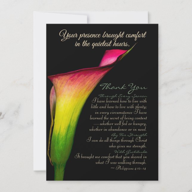 Calla Lily Scripture – Red Yellow Green Floral Thank You Card (Front)