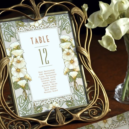 Calla Lily Table Numbers Art Nouveau Wedding