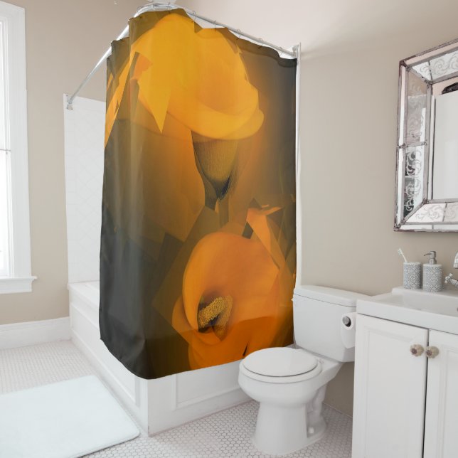 Calla Lily Warm Yellow Cubist Effect Shower Curtain (In Situ)