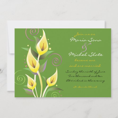 Calla Lily Wedding Invitation Invite Flower green
