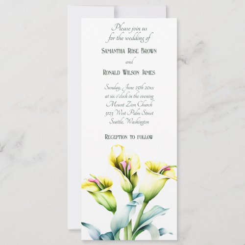 Calla Lily Wedding Invitation on white background