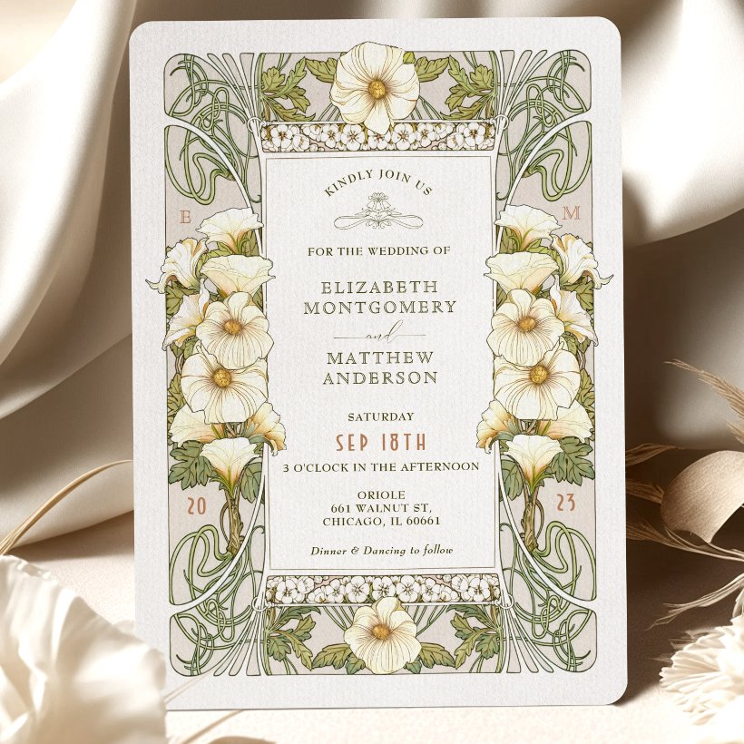 Calla Lily Wedding Invitations Art Nouveau Mucha (Creator Uploaded)