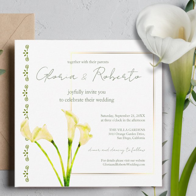 Calla Lily with Gold Vintage Mexican Wedding Invitation (Creator Uploaded)