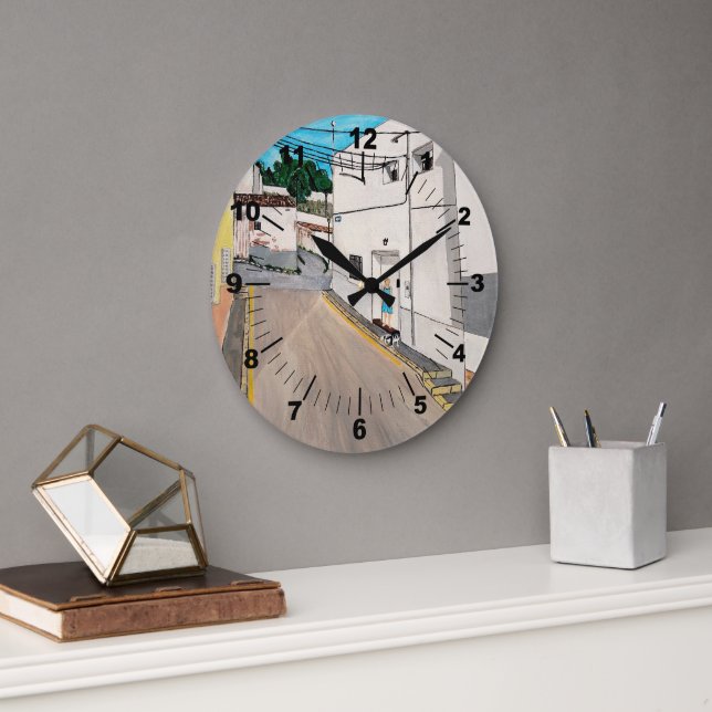 Calle Cabanilles Painting by Alfred Fox Large Clock (Office)
