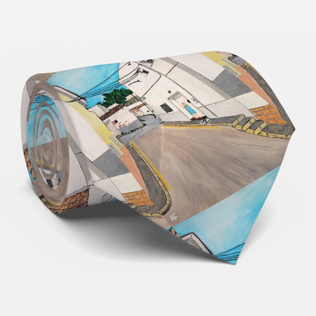 Calle Cabanilles Painting by Alfred Fox Neck Tie (Rolled)