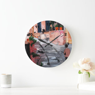 Calle Del San Miguel Painting by Alfred Fox Large Clock
