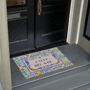 Calle Del Sol Spanish Street Name, Blue Yellow Doormat