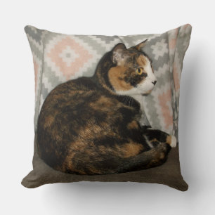 Callie Cat on Sofa Throw Pillow