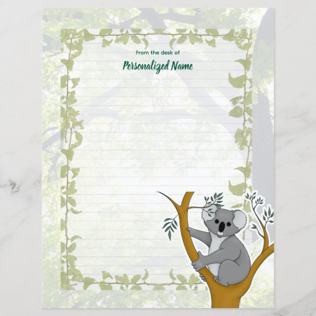 Callie Koala Ivy Lined Paper Sheet (Front)