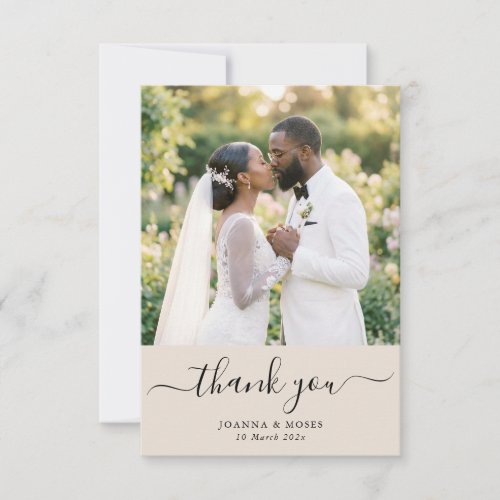 Calligrapgy Script Modern Photo Wedding Thank You Card