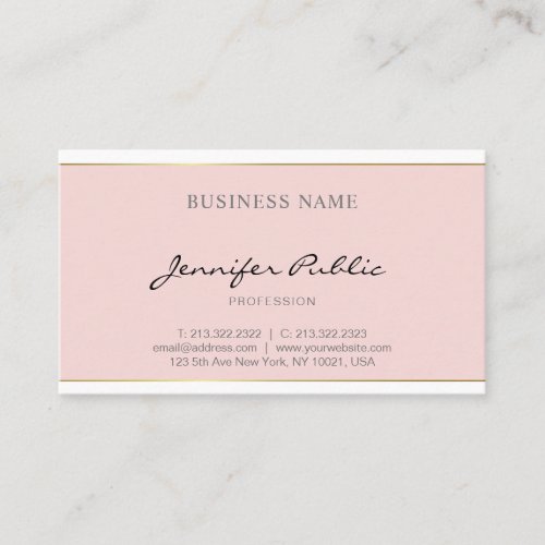 Calligraphed Blush Pink Gold Plain Elegant Trendy Business Card