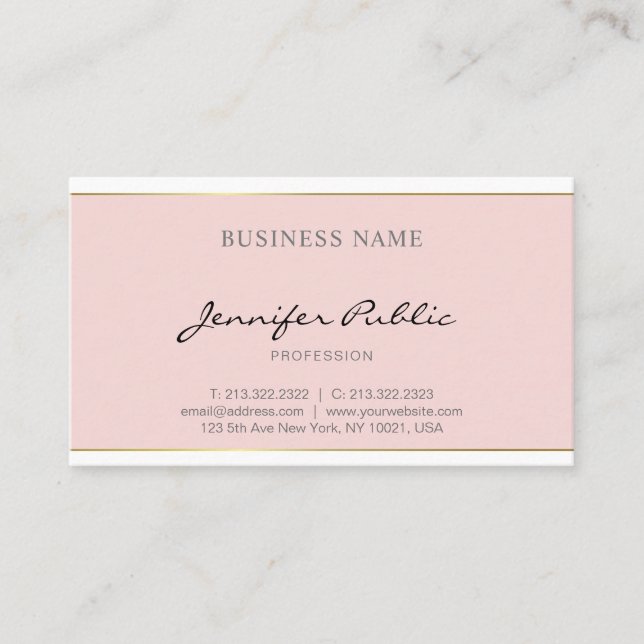 Calligraphed Blush Pink Gold Plain Elegant Trendy Business Card (Front)