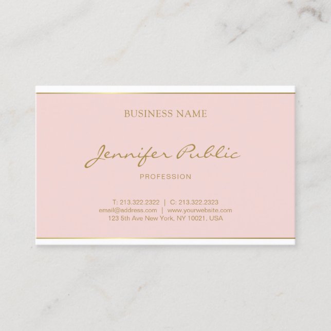Calligraphed Gold Name Text Template Blush Pink Business Card (Front)