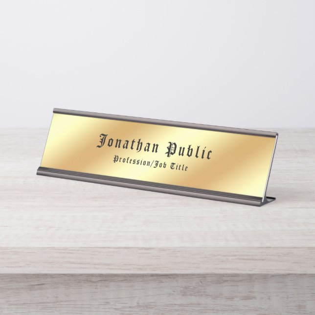 Calligraphed Gold Template Old Style Classic Text Desk Name Plate (Front)