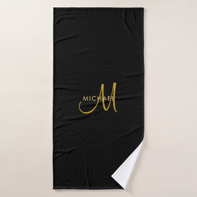 Calligraphed Initial Monogram Template Black&Gold Bath Towel (Bath Towel)