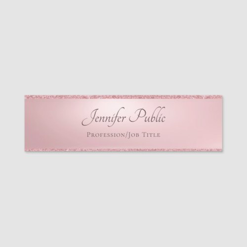 Calligraphed Modern Rose Gold Glitter Template Name Tag