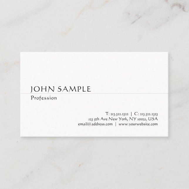 Calligraphed Modern White Simple Cool Template Business Card (Front)