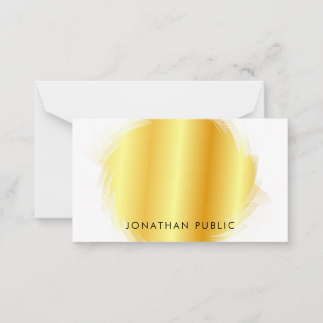 Calligraphed Monogram Elegant Faux Gold Simple Note Card (Front)