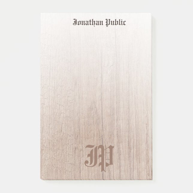 Calligraphed Monogram Template Custom Wood Look Post-it Notes (Front)