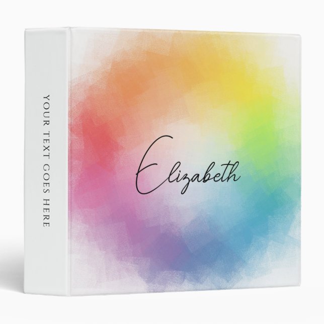 Calligraphed Name Modern Rainbow Colors Template 3 Ring Binder (Front/Spine)