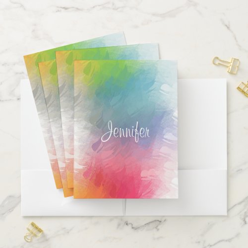 Calligraphed Name Template Modern Elegant Colorful Pocket Folder