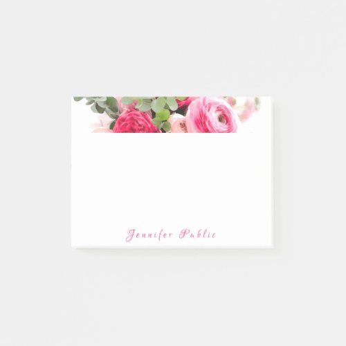 Calligraphed Name Text Watercolor Roses Template Post_it Notes