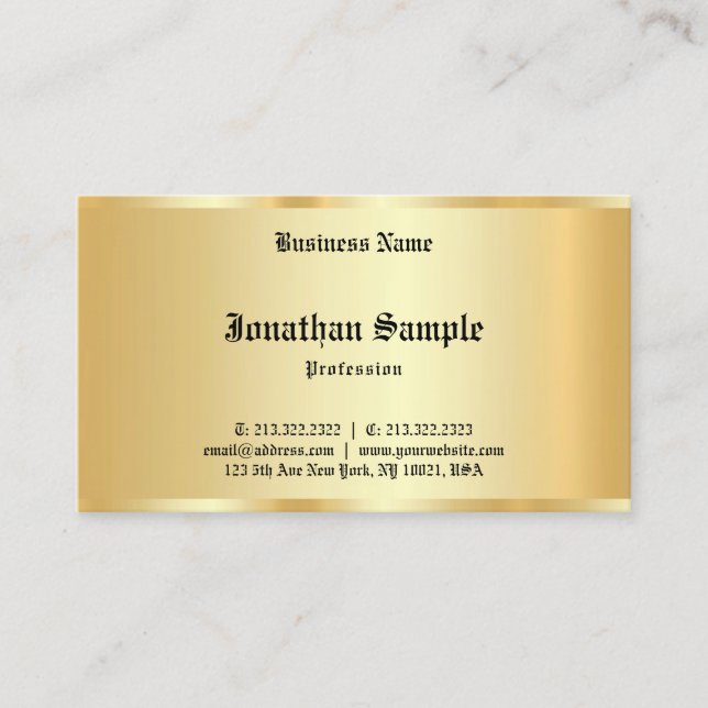Calligraphed Personalized Faux Gold Template Business Card (Front)