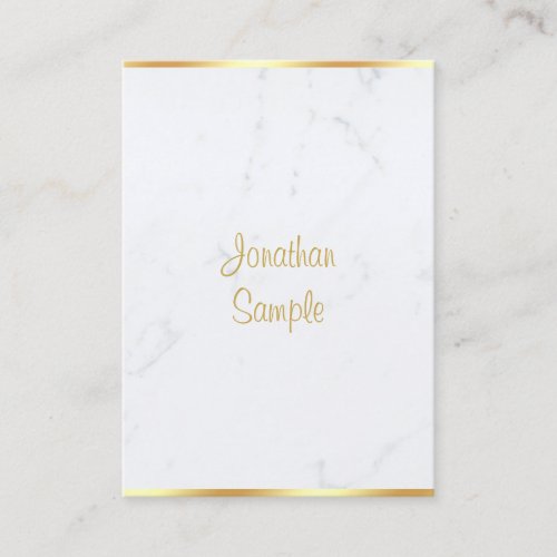 Calligraphed Script Elegant Modern Marble Gold Top Business Card