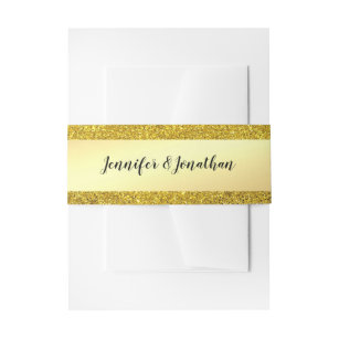 Calligraphed Script Gold Glitter Modern Template Invitation Belly Band