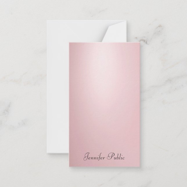 Calligraphed Script Modern Elegant Rose Gold Note Card (Front)