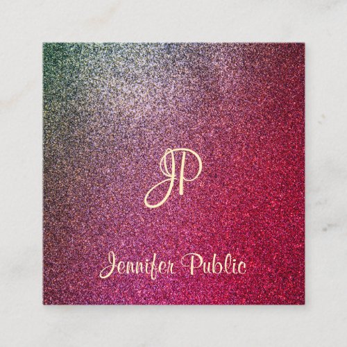 Calligraphed Script Modern Glamorous Glitter Square Business Card