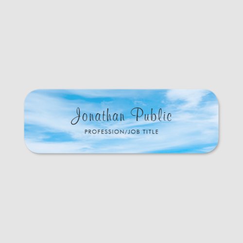 Calligraphed Script Name Blue Sky Clouds Template Name Tag