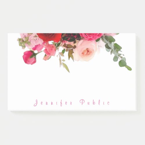 Calligraphed Script Name Floral Watercolor Roses Post_it Notes