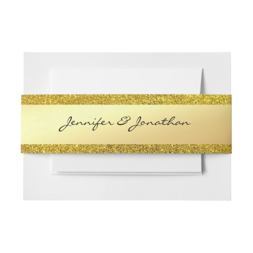 Calligraphed Script Name Gold Glitter Modern Invitation Belly Band