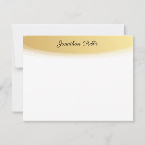Calligraphed Script Name Gold White Elegant Note Card