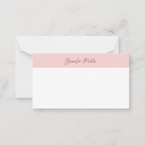 Calligraphed Script Name Modern Blush Pink White Note Card