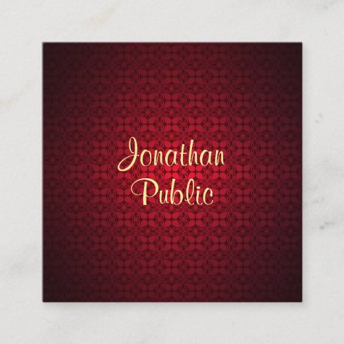 Calligraphed Script Name Red Damask Template Chic Square Business Card