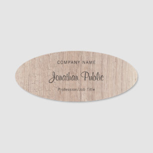 Calligraphed Script Template Elegant Wood Look Name Tag