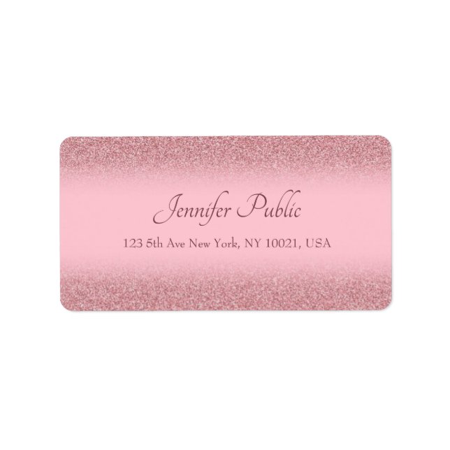 Calligraphed Script Template Rose Gold Glitter Label (Front)