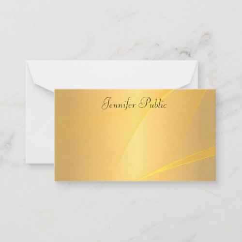 Calligraphed Script Text Glamour Gold Background Note Card