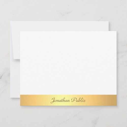 Calligraphed Script Text Gold White Professional Note Card