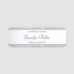 Calligraphed Silver Glitter Elegant Template Name Tag