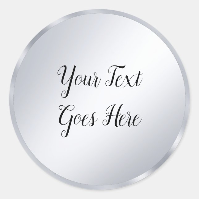 Calligraphed Silver Look Elegant Script Template Classic Round Sticker (Front)