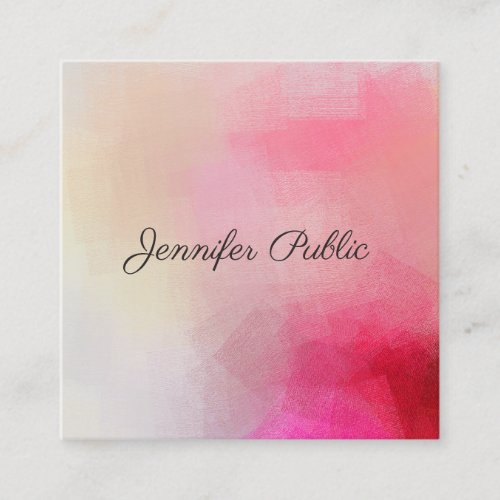 Calligraphed Text Elegant Pink Modern Template Square Business Card