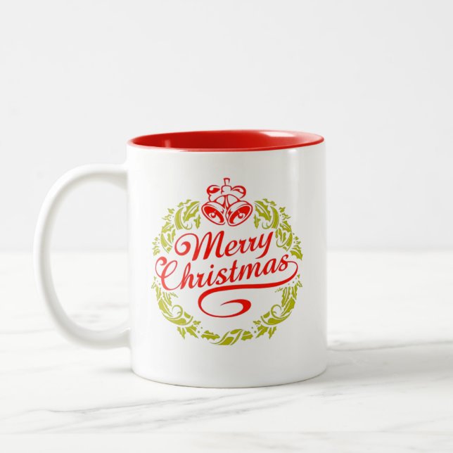 Calligraphic Christmas Lettering with Wreath Mug (Left)
