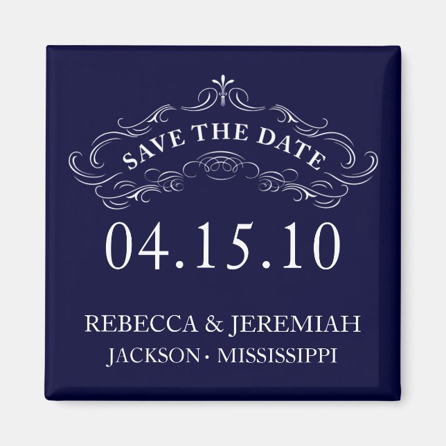 Calligraphic Flourish Save the Date Magnet (Front)
